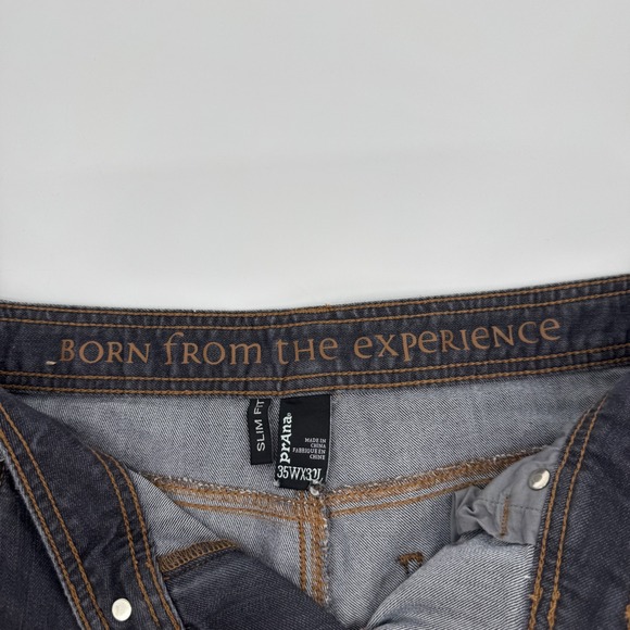 Prana Slim Fit Bridger Jeans Mens 35x32 Dark Wash Blue Organic Cotton M4BD32315 - Picture 5 of 10